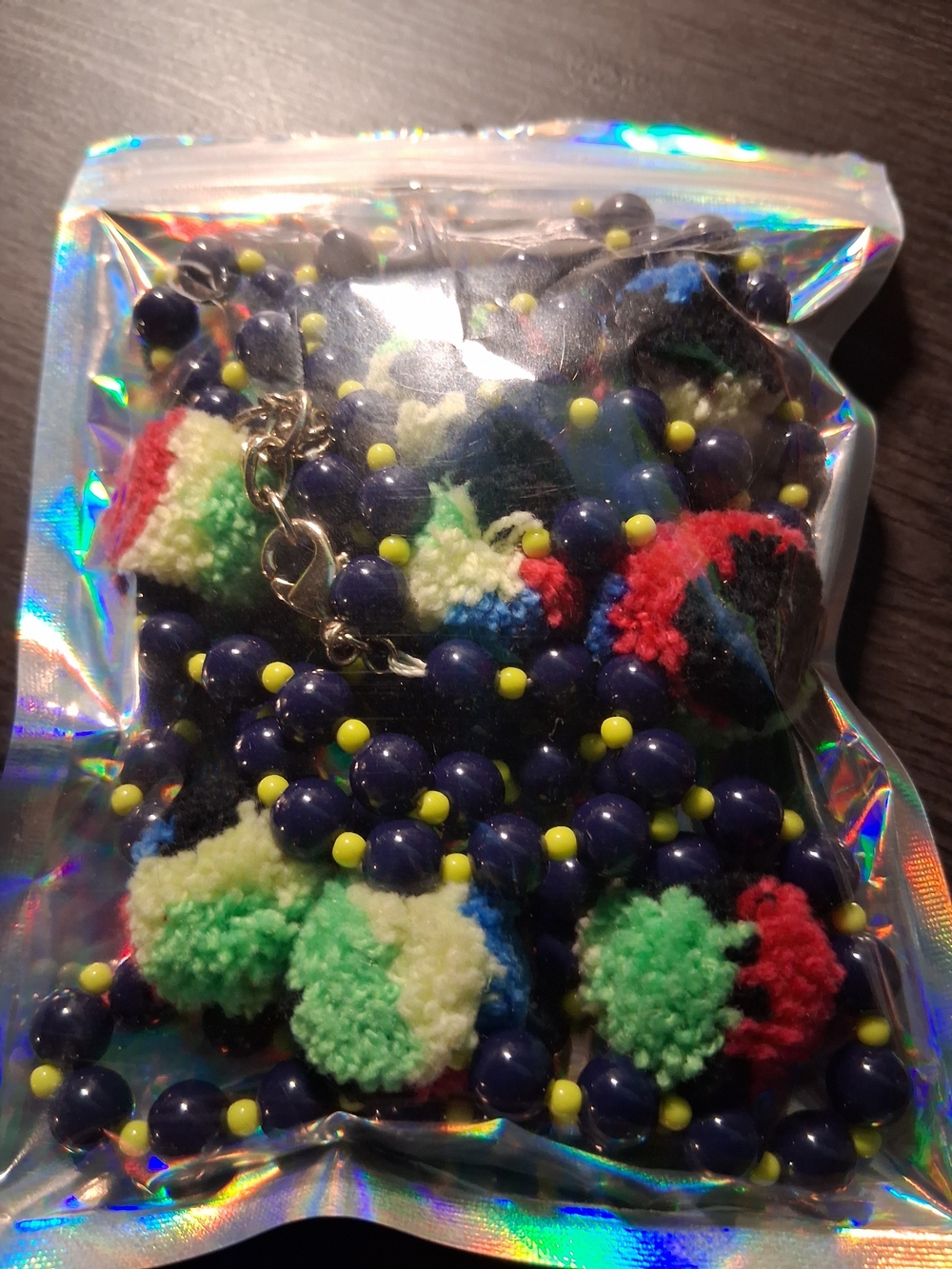 Source Unknown Navy Blue Beaded Necklace with Multicolor Pom-Poms - Picture 7 of 7